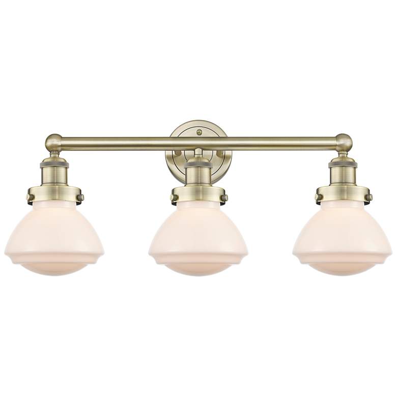 Image 1 Olean 24.5"W 3 Light Antique Brass Bath Vanity Light With Matte White