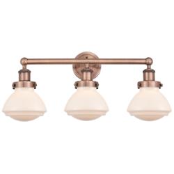 Olean 24.5&quot;W 3 Light Antique Copper Bath Vanity Light With White Shade