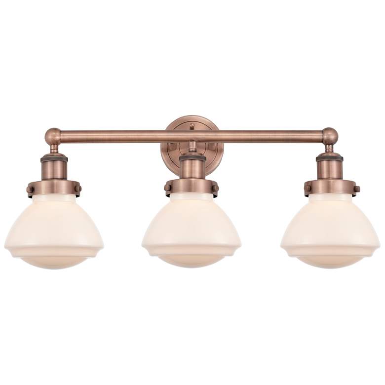 Image 1 Olean 24.5 inchW 3 Light Antique Copper Bath Vanity Light With White Shade