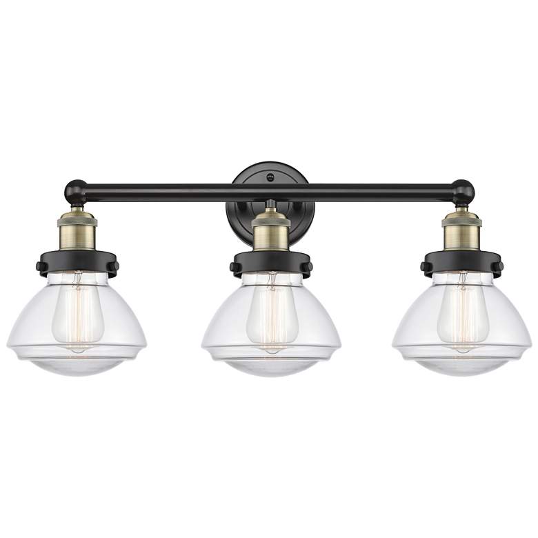 Image 1 Olean 24.5"W 3 Light Black Antique Brass Bath Vanity Light With Clear