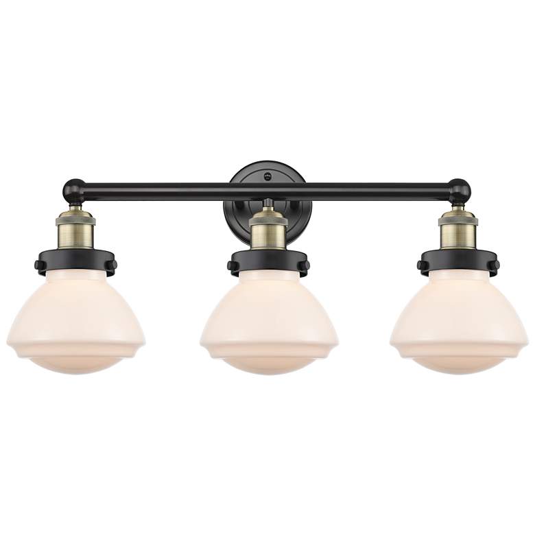 Image 1 Olean 24.5"W 3 Light Black Antique Brass Bath Vanity Light With White