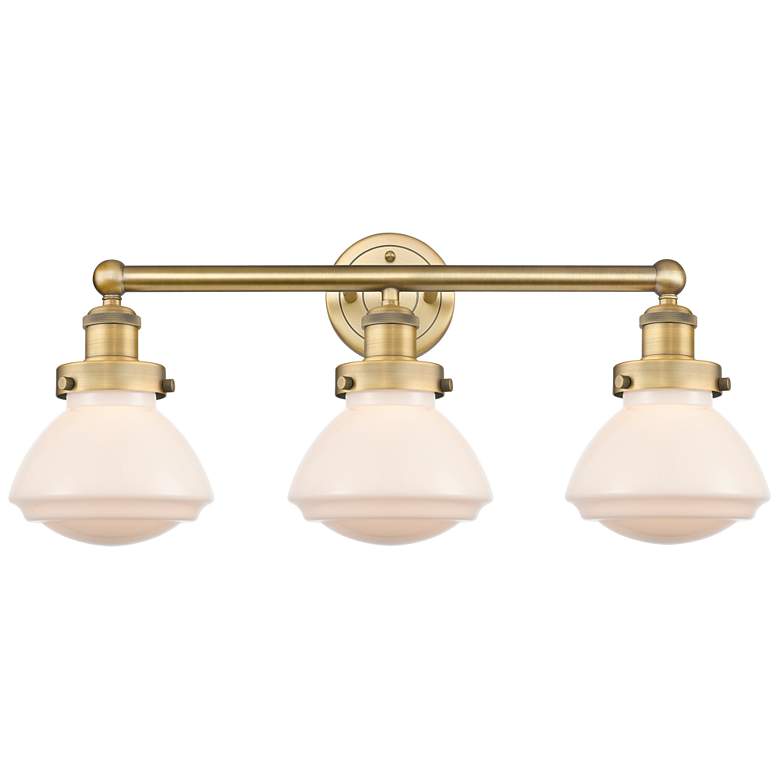 Image 1 Olean 24.5"W 3 Light Brushed Brass Bath Vanity Light With Matte White