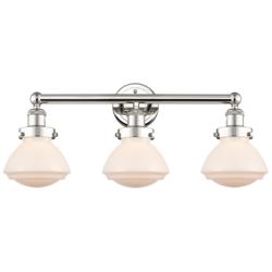 Olean 24.5&quot;W 3 Light Polished Nickel Bath Vanity Light With White Shad