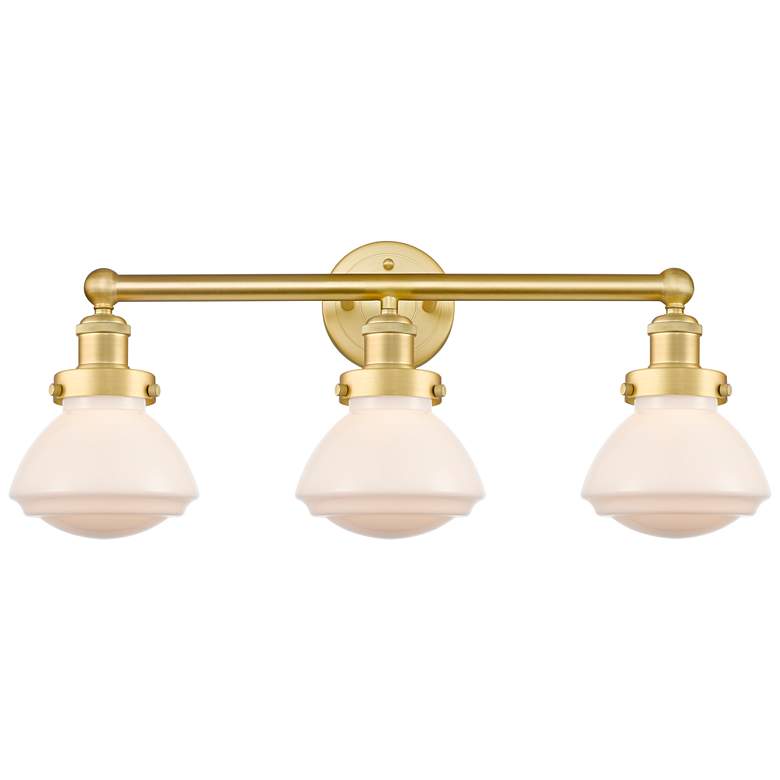 Image 1 Olean 24.5"W 3 Light Satin Gold Bath Vanity Light With Matte White Sha
