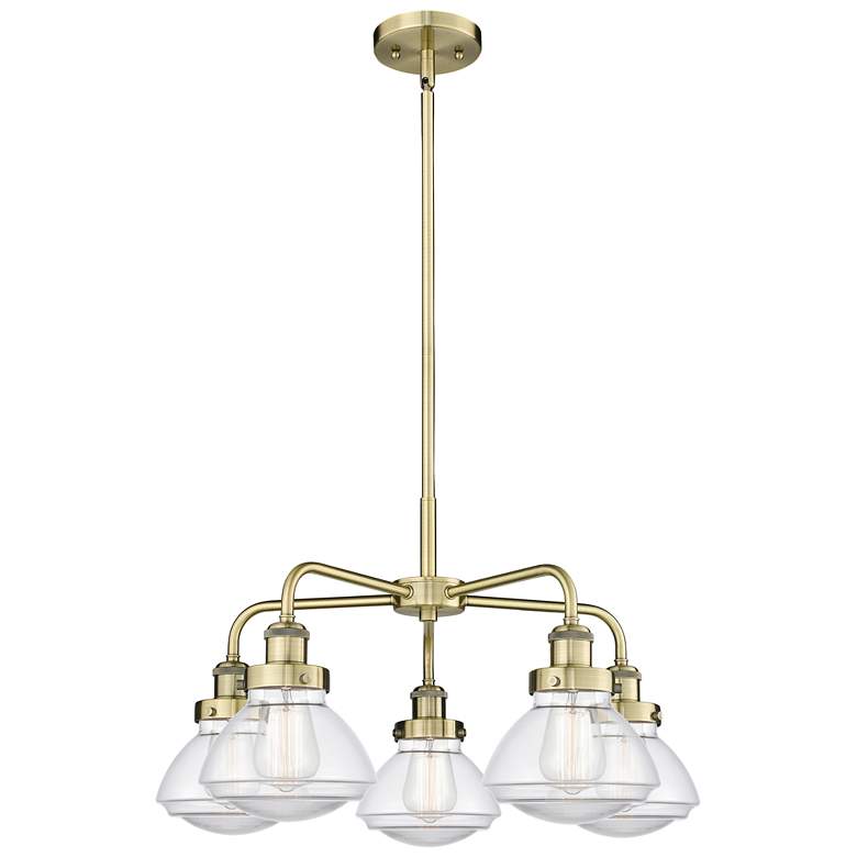 Image 1 Olean 24.5"W 5 Light Antique Brass Stem Hung Chandelier w/ Clear Shade