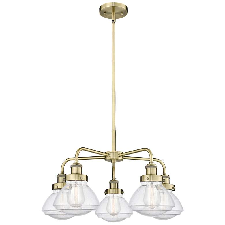 Image 1 Olean 24.5"W 5 Light Antique Brass Stem Hung Chandelier w/ Seedy Shade