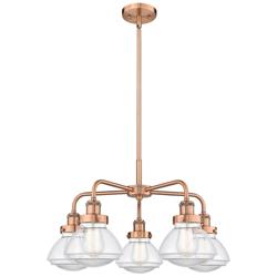 Olean 24.5&quot;W 5 Light Antique Copper Stem Hung Chandelier w/ Clear Shad