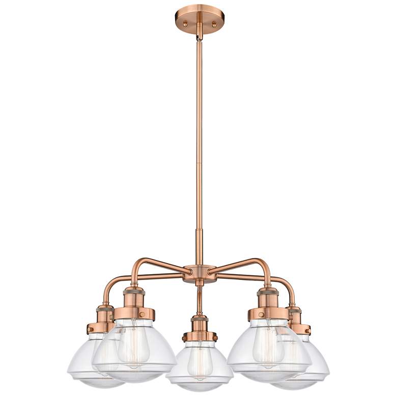 Image 1 Olean 24.5"W 5 Light Antique Copper Stem Hung Chandelier w/ Clear Shad