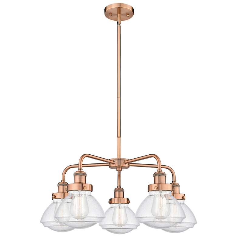 Image 1 Olean 24.5"W 5 Light Antique Copper Stem Hung Chandelier w/ Seedy Shad