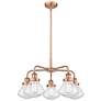 Olean 24.5"W 5 Light Antique Copper Stem Hung Chandelier w/ Seedy Shad
