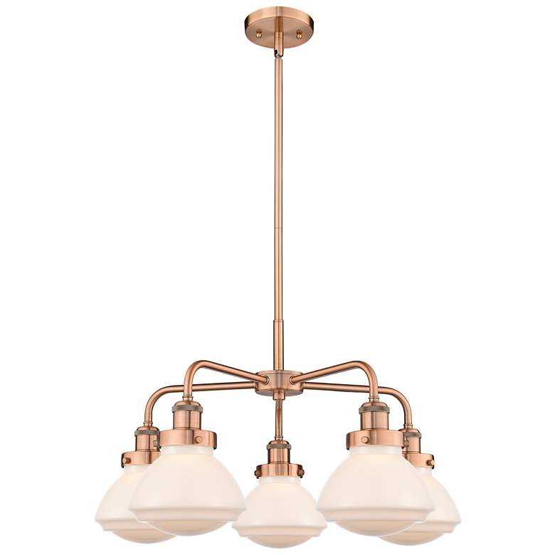 Image 1 Olean 24.5"W 5 Light Antique Copper Stem Hung Chandelier w/ White Shad