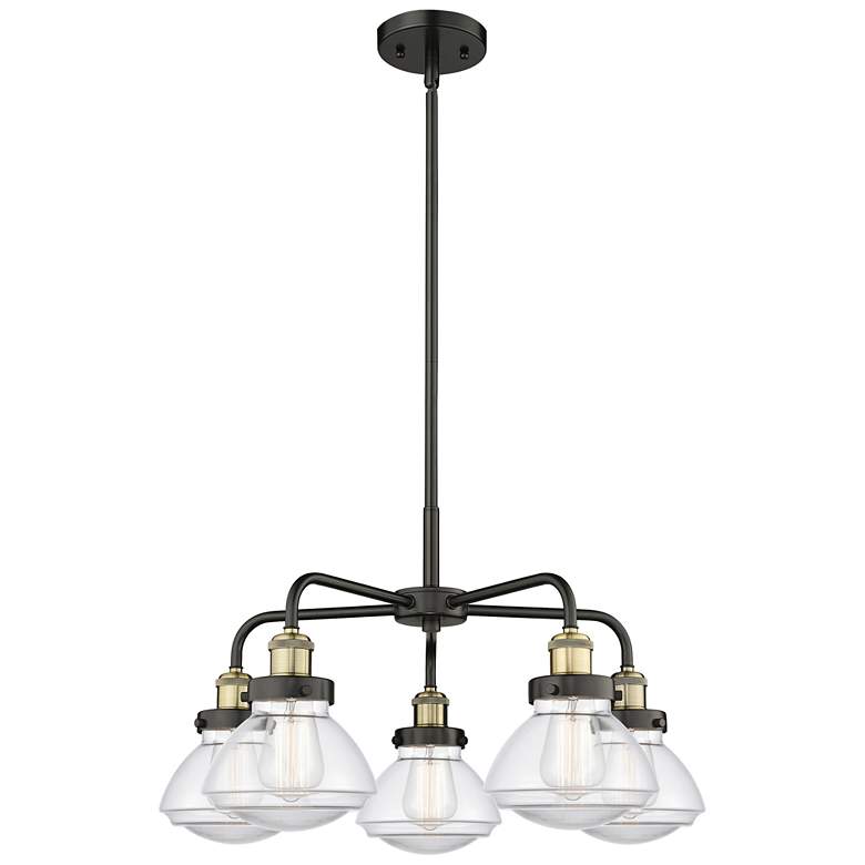 Image 1 Olean 24.5"W 5 Light Black Brass Stem Hung Chandelier w/ Clear Shade