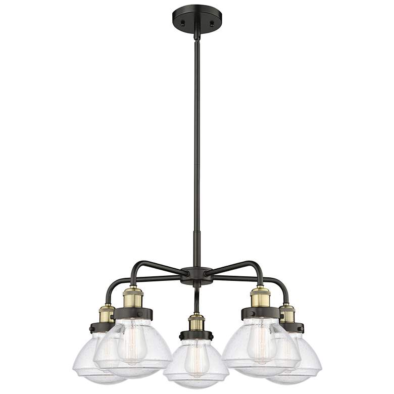 Image 1 Olean 24.5"W 5 Light Black Brass Stem Hung Chandelier w/ Seedy Shade