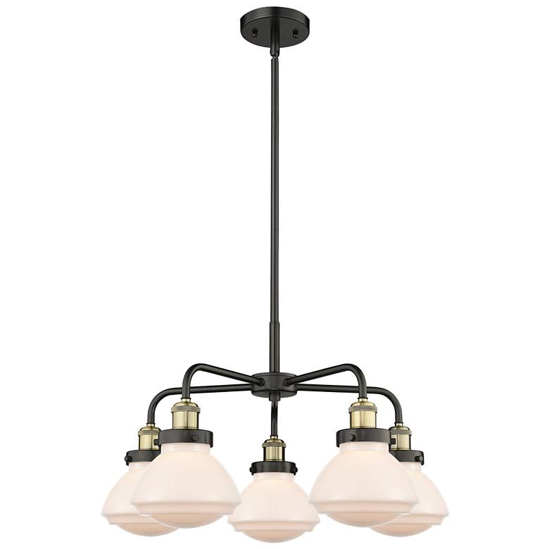 Image 1 Olean 24.5"W 5 Light Black Brass Stem Hung Chandelier w/ White Shade