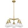 Olean 24.5"W 5 Light Brushed Brass Stem Hung Chandelier w/ Seedy Shade
