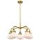 Olean 24.5"W 5 Light Brushed Brass Stem Hung Chandelier w/ White Shade