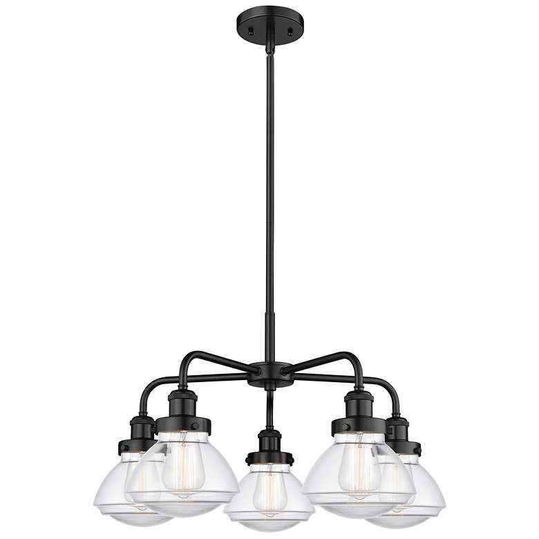 Image 1 Olean 24.5"W 5 Light Matte Black Stem Hung Chandelier w/ Clear Glass S