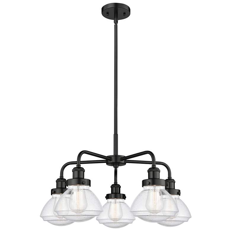 Image 1 Olean 24.5"W 5 Light Matte Black Stem Hung Chandelier w/ Seedy Glass S