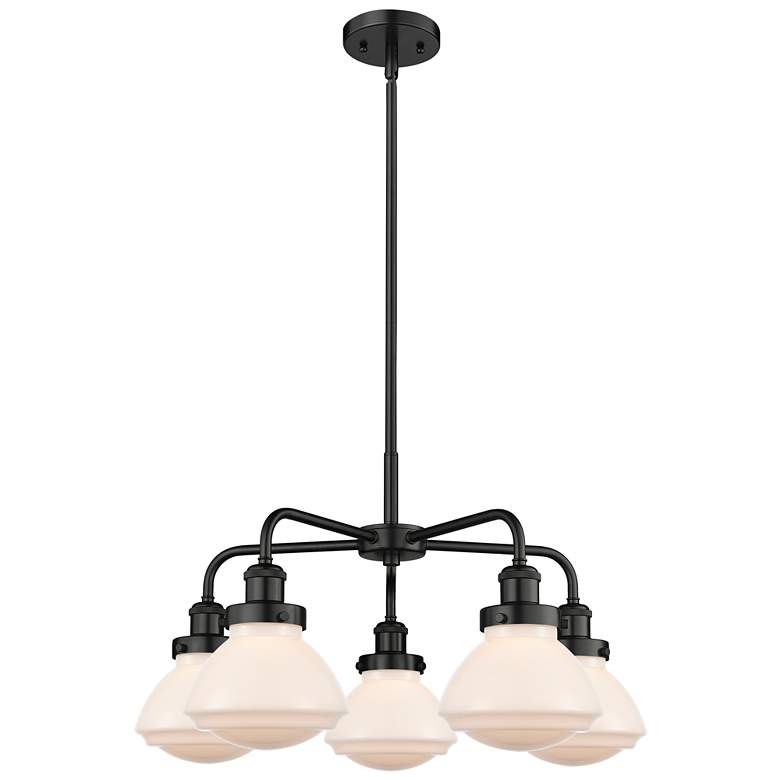 Image 1 Olean 24.5"W 5 Light Matte Black Stem Hung Chandelier w/ White Shade