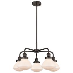 Olean 24.5"W 5 Light Oil Rubbed Bronze Stem Hung Chandelier w/ White S