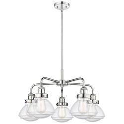 Olean 24.5"W 5 Light Polished Chrome Stem Hung Chandelier w/ Seedy Sha