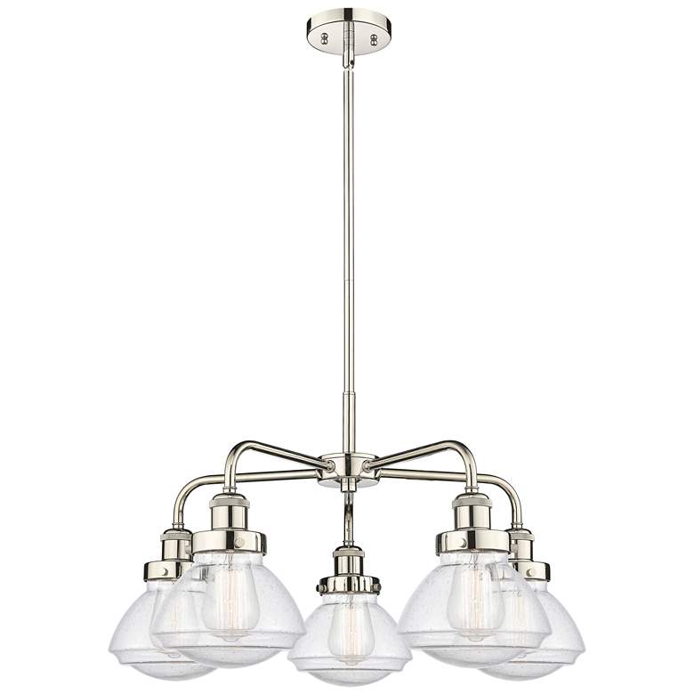 Image 1 Olean 24.5"W 5 Light Polished Nickel Stem Hung Chandelier w/ Seedy Sha