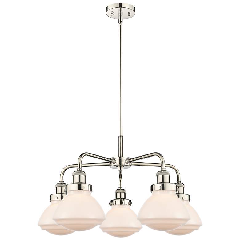 Image 1 Olean 24.5"W 5 Light Polished Nickel Stem Hung Chandelier w/ White Sha