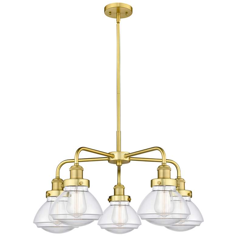 Image 1 Olean 24.5"W 5 Light Satin Gold Stem Hung Chandelier With Clear Glass