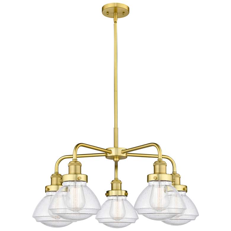 Image 1 Olean 24.5"W 5 Light Satin Gold Stem Hung Chandelier With Seedy Glass