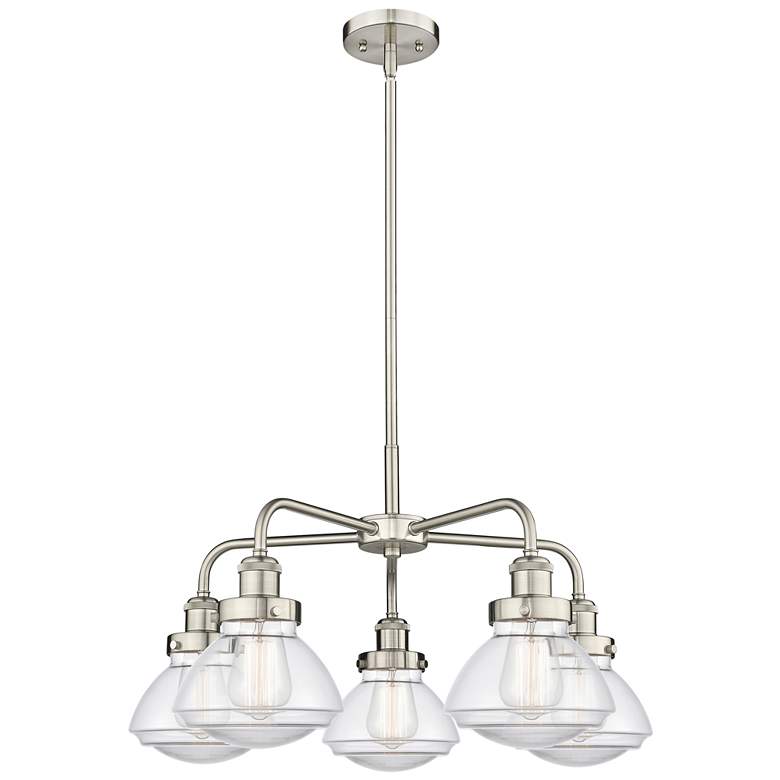 Image 1 Olean 24.5"W 5 Light Satin Nickel Stem Hung Chandelier w/ Clear Glass