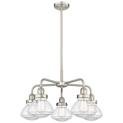 Olean 24.5"W 5 Light Satin Nickel Stem Hung Chandelier w/ Clear Glass
