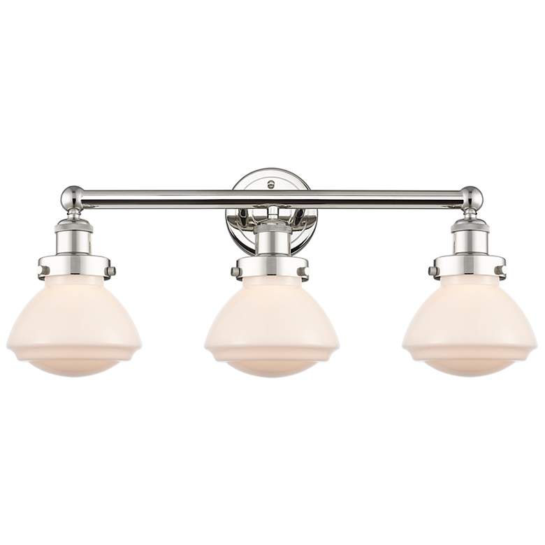 Image 1 Olean 24 3/4" Wide Nickel and White Glass 3-Light Bath Light