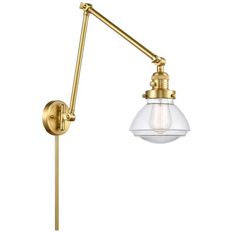 Image 1 Olean 27.75 inch High Satin Gold Double Extension Swing Arm w/ Clear Shade