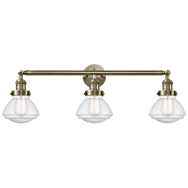 Image 1 Olean 30.75" Wide 3 Light Antique Brass Bath Vanity Light w/ Seedy Sha
