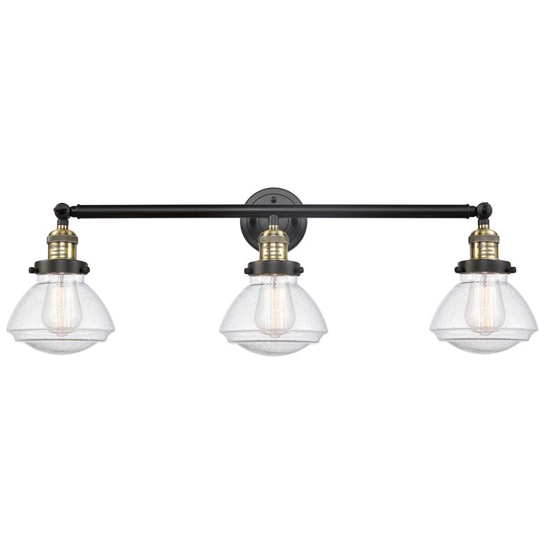 Image 1 Olean 30.75" Wide 3 Light Black Brass Bath Vanity Light w/ Seedy Shade