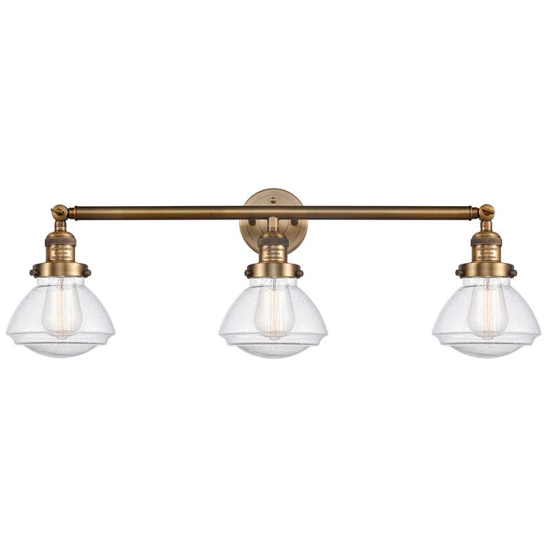 Image 1 Olean 30.75" Wide 3 Light Brushed Brass Bath Vanity Light w/ Seedy Sha
