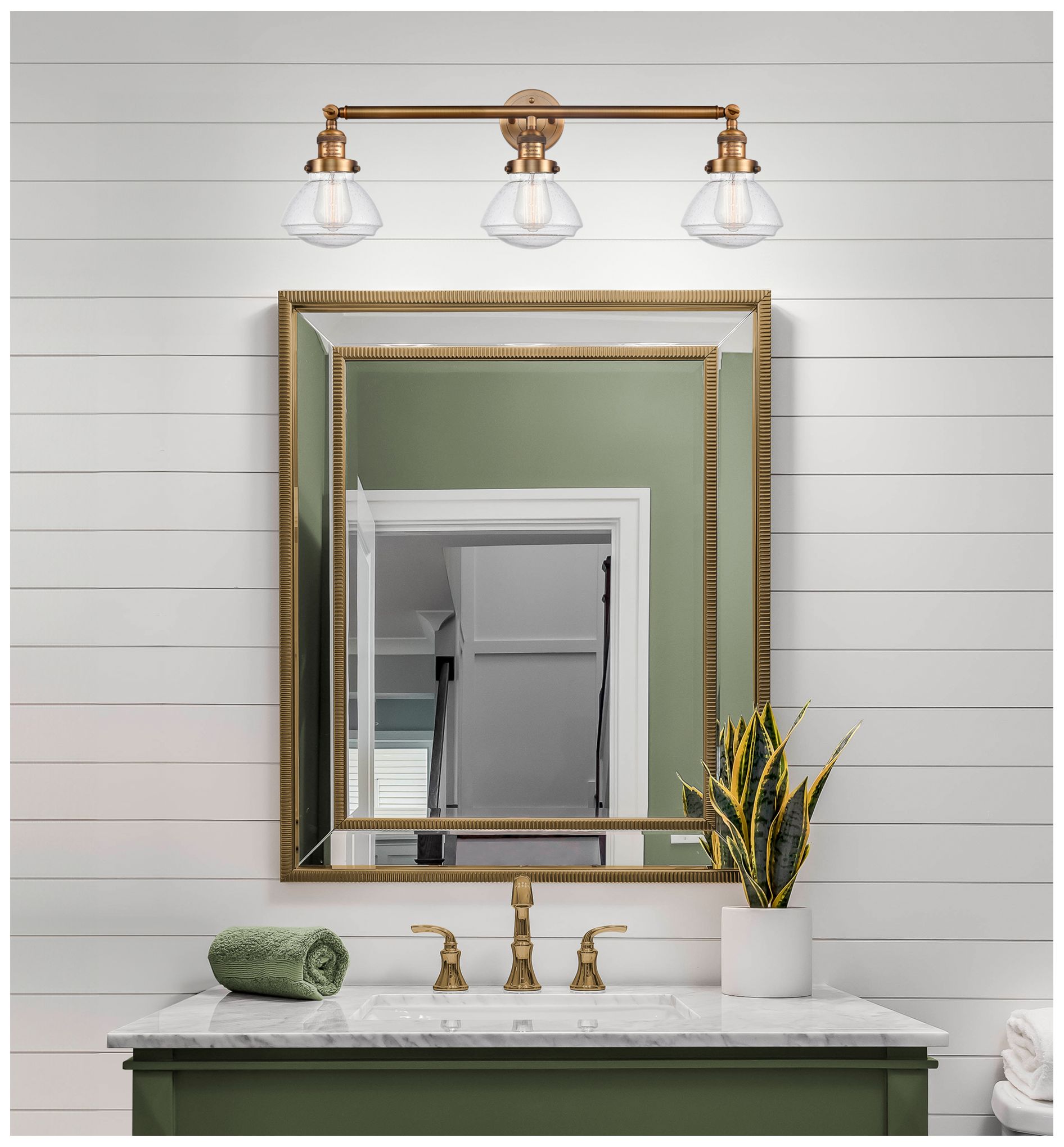 Image 2 Olean 30.75" Wide 3 Light Brushed Brass Bath Vanity Light w/ Seedy Sha more views
