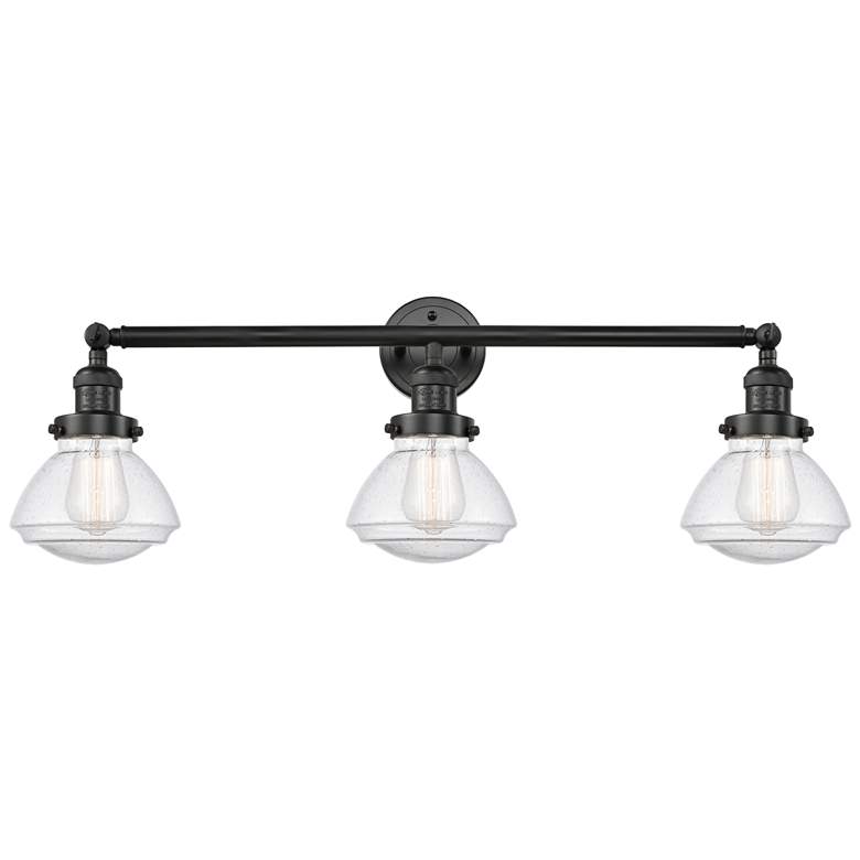 Image 1 Olean 30.75" Wide 3 Light Matte Black Bath Vanity Light w/ Seedy Shade