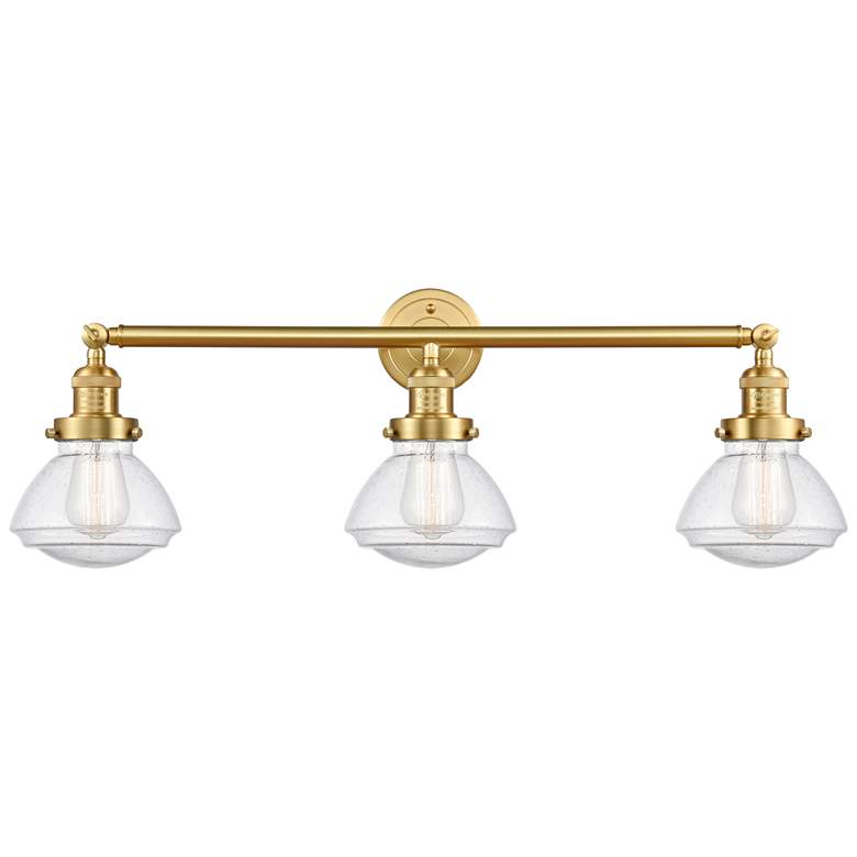 Image 1 Olean 30.75" Wide 3 Light Satin Gold Bath Vanity Light w/ Seedy Shade