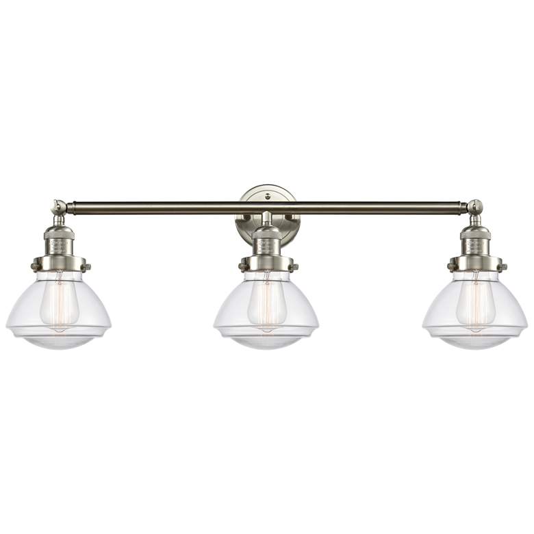 Image 1 Olean 30.75"W 3 Light Brushed Satin Nickel Bath Vanity Light w/ Clear