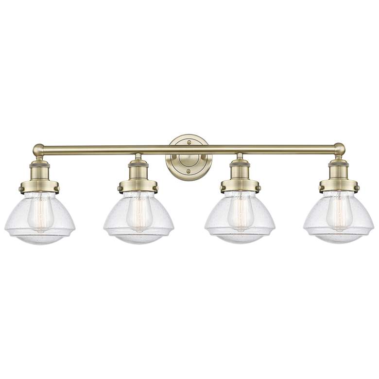 Image 1 Olean 33.5" Wide 4 Light Antique Brass Bath Vanity Light With Mercury