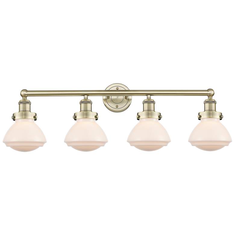 Image 1 Olean 33.5"W 4 Light Antique Brass Bath Vanity Light With Matte White