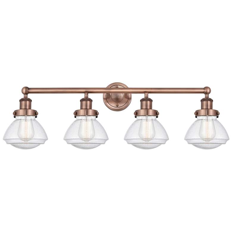 Image 1 Olean 33.5"W 4 Light Antique Copper Bath Vanity Light With Mercury Sha