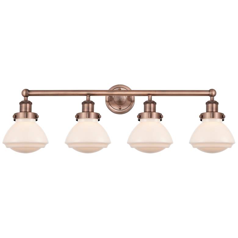 Image 1 Olean 33.5"W 4 Light Antique Copper Bath Vanity Light With White Shade