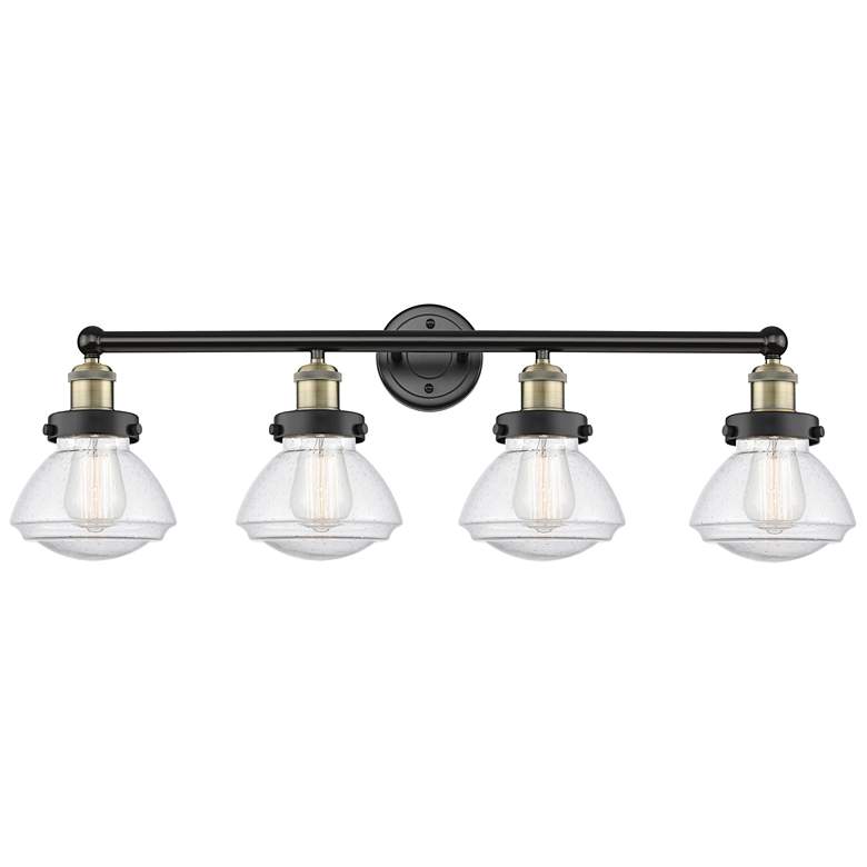 Image 1 Olean 33.5"W 4 Light Black Antique Brass Bath Light With Mercury Shade