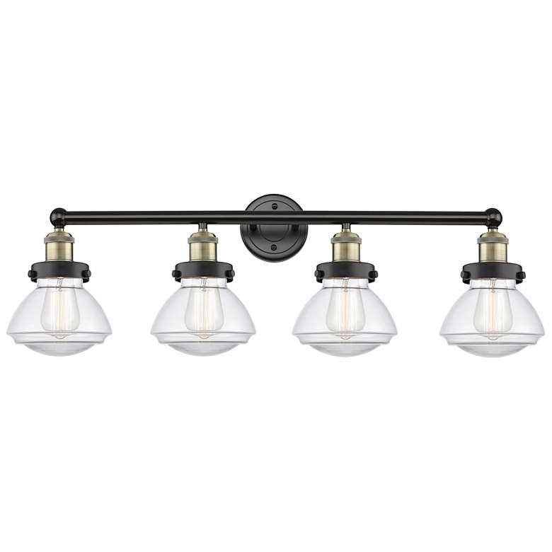Image 1 Olean 33.5 inchW 4 Light Black Antique Brass Bath Vanity Light With Clear 