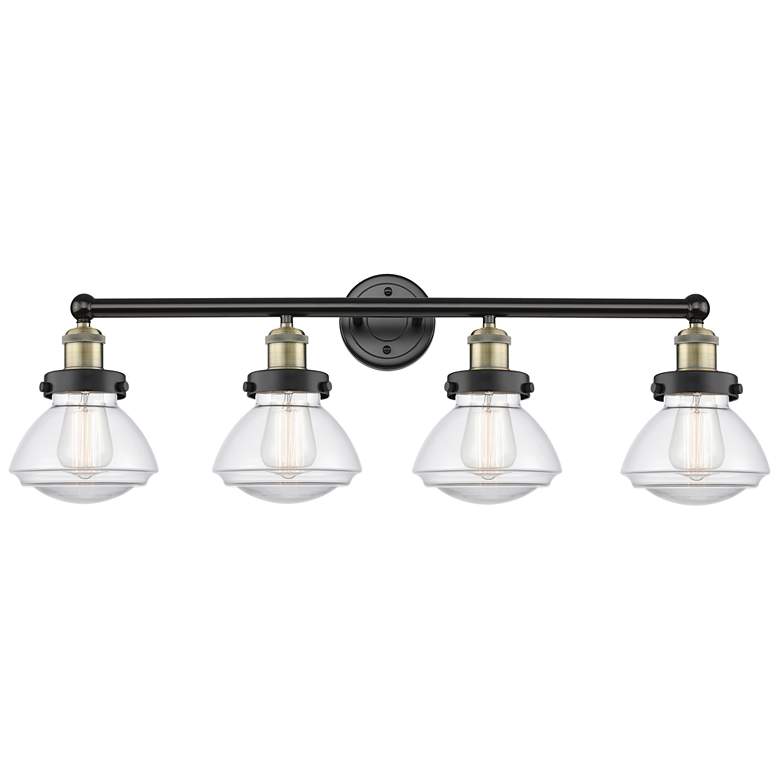 Image 1 Olean 33.5"W 4 Light Black Antique Brass Bath Vanity Light With Clear