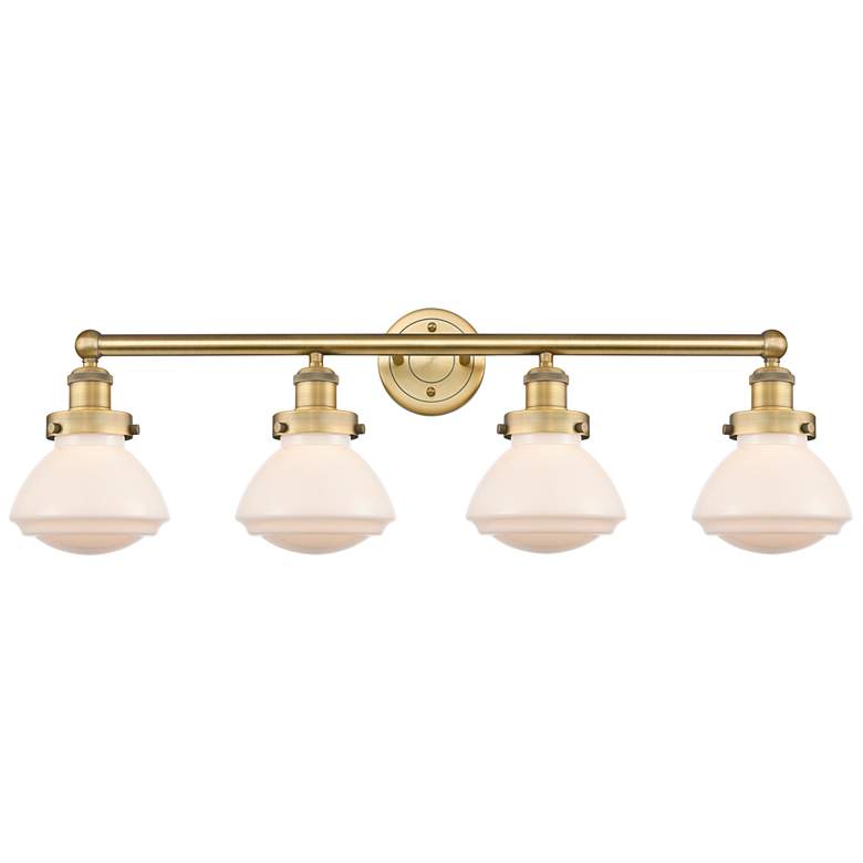 Image 1 Olean 33.5"W 4 Light Brushed Brass Bath Vanity Light With Matte White