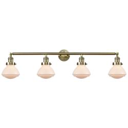 Olean 42.75" Wide 4 Light Antique Brass Bath Vanity Light w/ White Sha