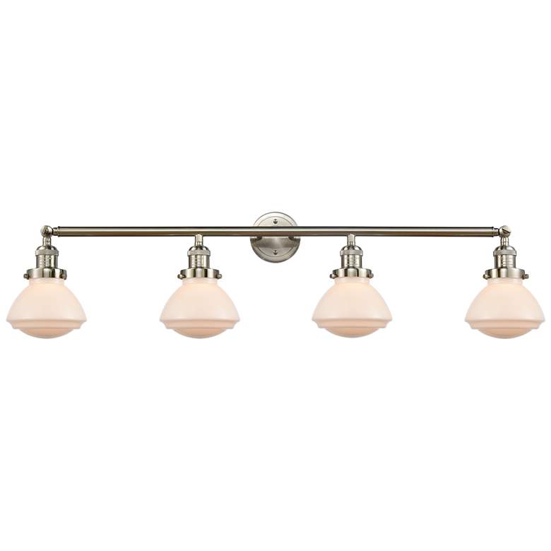 Image 1 Olean 42.75"W 4 Light Brushed Satin Nickel Bath Vanity Light w/ White